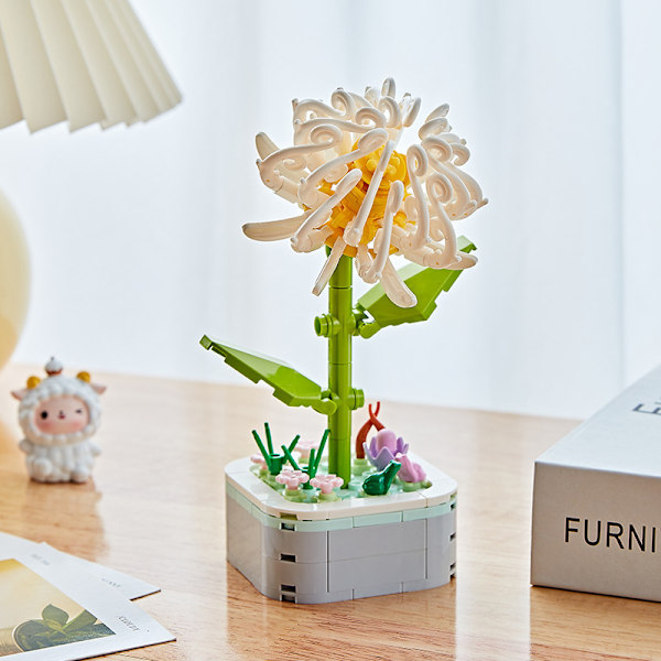 Rakennuspalikat Kukat Säilötyt Kukat Ruusut Ystävänpäivälahja Kimppu Koottavat Lelut 103-D6-Pot bouquet-white