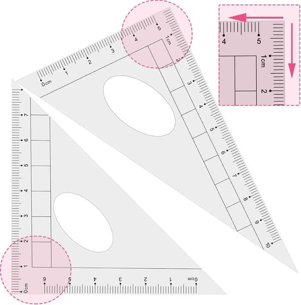Geometrisæt til tegning, passer, linealer, vinkelmåler, til studerende, pink