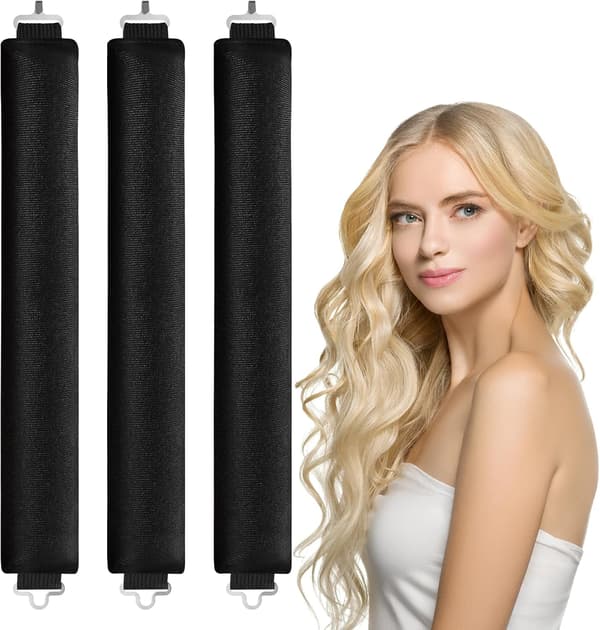 Värmelöst Locktång Pannband Set för Alla Hårtyper Mjuka Lockar med Krok Svart 3-pack
