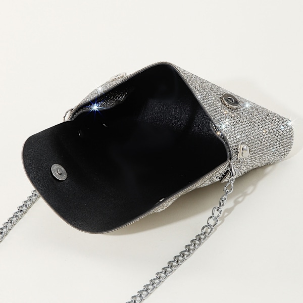Glitter Aftenveske for Kvinner Bryllup Clutch Håndveske Kjede Skulderveske Liten Selskapsveske Crossbody Veske Sølv{HH} Silver 1