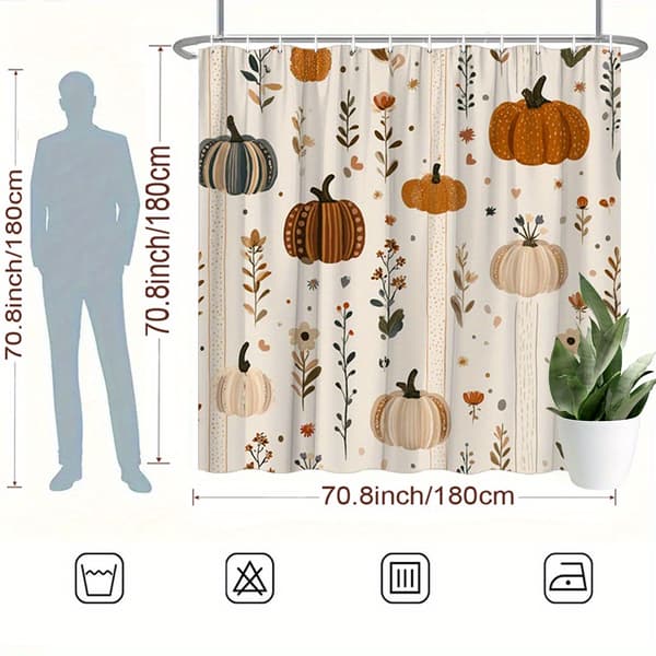 Efterår Græskar Blomster Bruseforhæng, Bondegårdsstil, Polyester, 180x180 Cm, Med 12 Kroge 72*72in