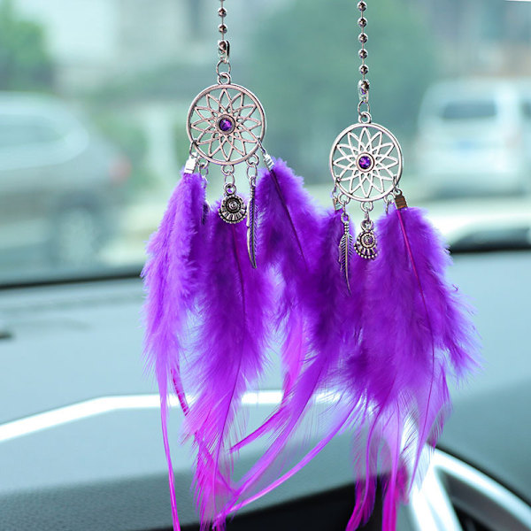 Luova auton riipus sulka unisieppari taustapeili auton koriste riippuva auton sisätilan riipus Violet Feather Dream Catcher