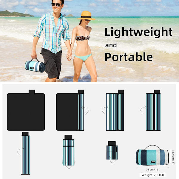 Picknickfilt Strandfilt, 203x203 cm Extra Stor Tjock 3-Lagers, Sandtät Maskintvättbar Vattentät Vikbar Överdimensionerad XL Utomhus