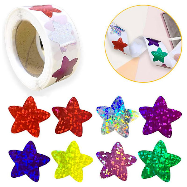 500 arkkia/rulla kiiltävä holografinen tähti, vedenpitävä, täydellinen tee-se-itse projekteihin 500PCS