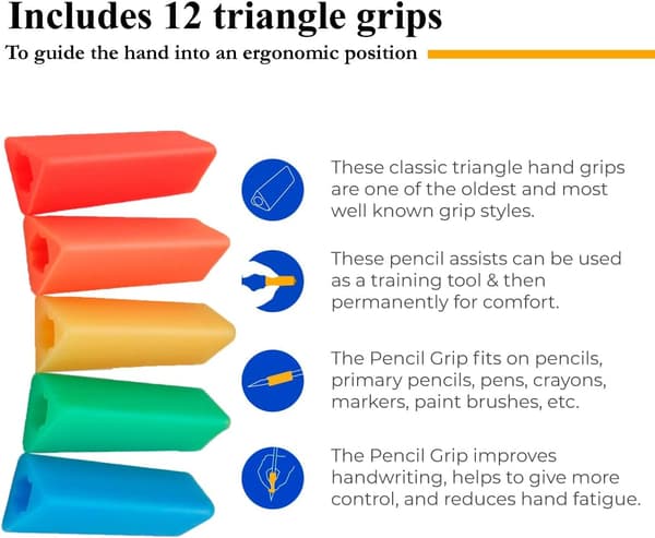KZQ-12-pack Klassiska Triangulära Penngrepp, Blandade Starka Färger, 4,45 cm Långa