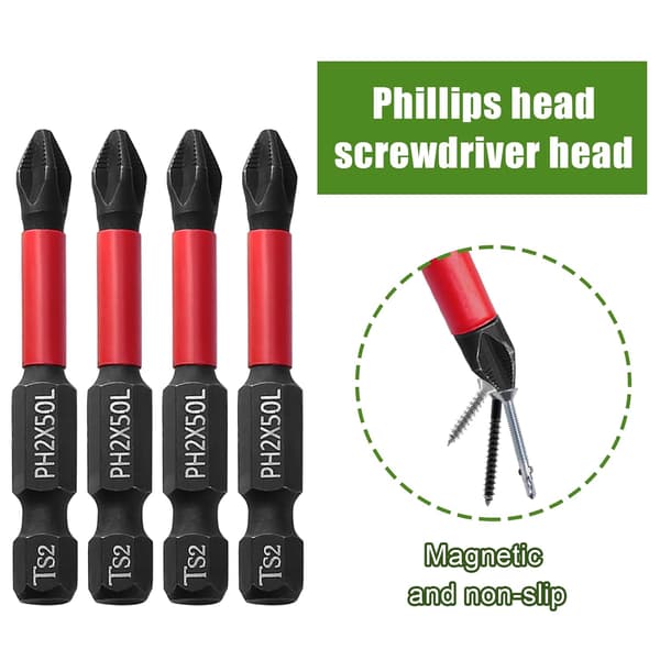 12 stk. magnetiske PH2 skrutrekkerbits sett Phillips hode 2-6 tommer lange sklisikre 50-150 mm