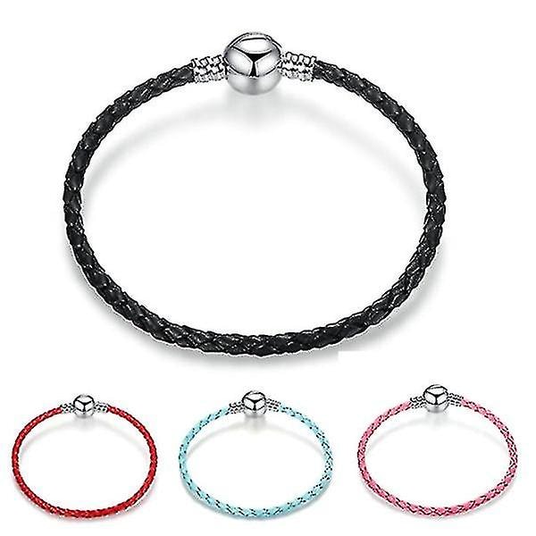 Silver Läderrep Armband Europeiskt Charmarmband För Pandora Armband Red