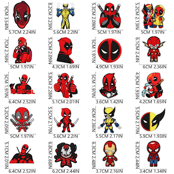 20 stk. Deadpool Thorn Tegneserie Børn Broderede Mærker, Sy/Stryg På Reparations Applikation Broderi Mærker 20PCS