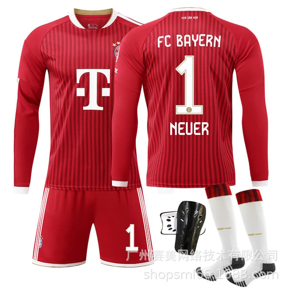 Fodboldtrøje Langærmet Bayern München Sæt med numre 26 27 9 17 10 til mænd kvinder No size sock protector M