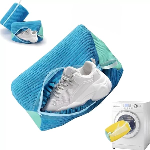 Genanvendelig vaskemaskinepose til sko, sarte tekstiler, sneakers, sokker, bh'er, blå vasketøjsnetpose