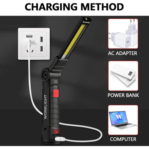 Rechargeable LED Work Light 2-pack Magnetic COB USB Flashlight 5 Modes 360° Camping Lamp for Workshop Garage Emergency Car Inspection Lighting