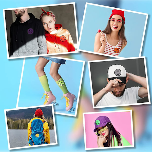 12 st Smiley Face-lappar Stryk på-lappar Glada Ansikten Chenille-lappar för Kläder Klänningar Jackor Smiley-lappar för Hattar Söta Broderade{HH}