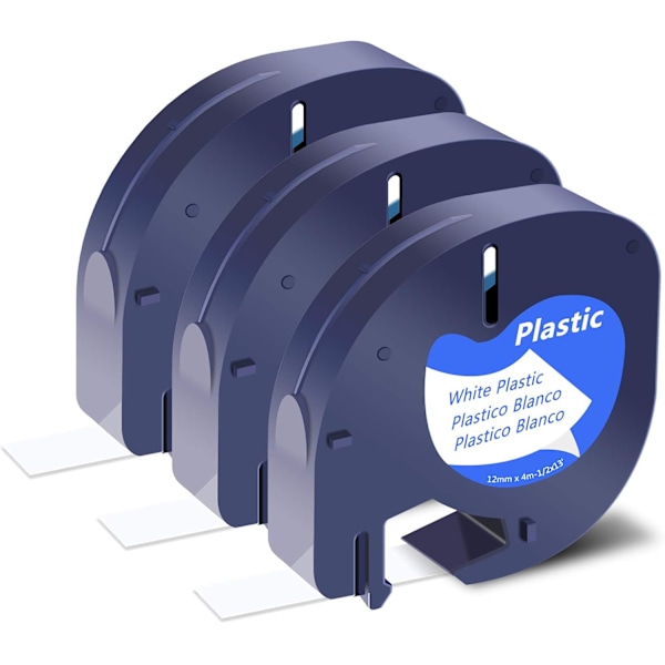 3-pak kompatible til Dymo Label Maker Refills 91331 S0721660 Hvid plastetikettape 12mm x 4m (1/2\" x 13') til Dymo L{HH}