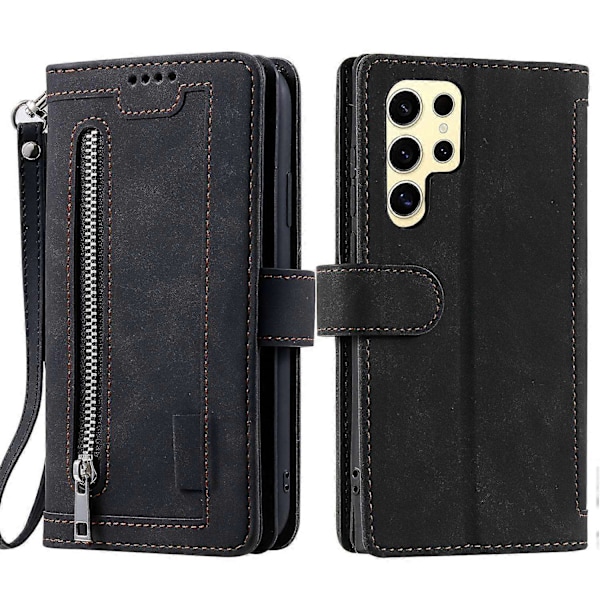 Samsung Galaxy S25 Ultra -puhelinkotelo PU-nahkaa, vetoketjullinen lompakko, 9 korttipaikkaa - Perf Style C