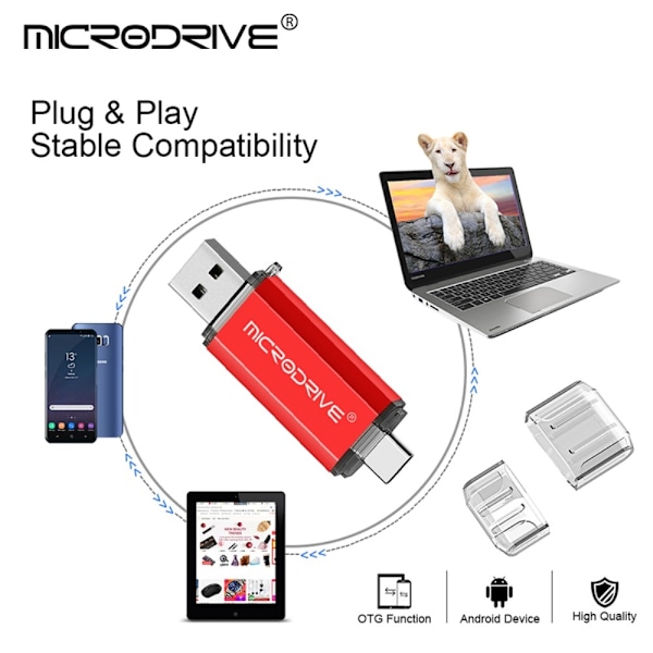 MICRODRIVE 128 GB USB-hukommelse 2i1 USB-A + USB-C Flash Drive Gold Gold