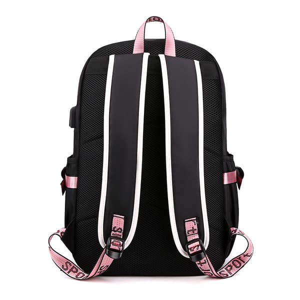Large Capacity Travel Backpack with USB Charging - Trendy School Bag for Students with Laptop Compartment Black