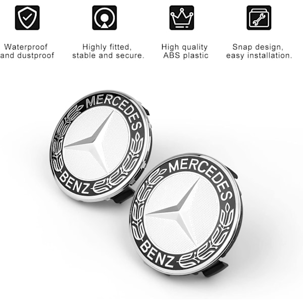 Navkapslar, 4 stycken Navkapslar 75 mm Biltillbehör Benz med logotyp, w-WELLNGS