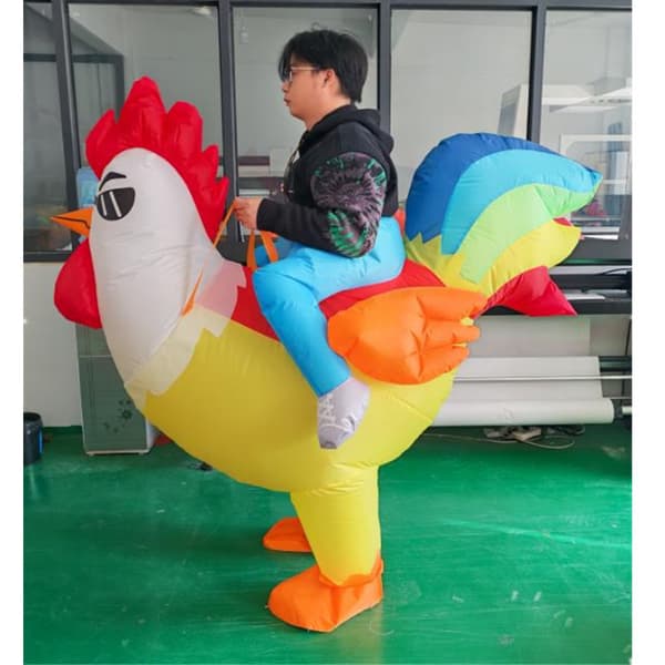 Fargerikt oppblåsbart hanekostyme for barn 100-140 cm Red Rooster 100-140cm