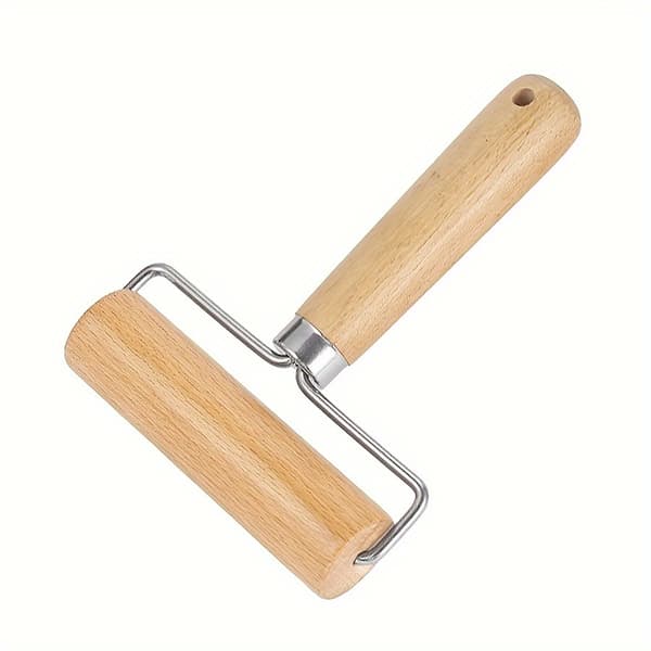 Kjevle i tre med T-håndtak i rustfritt stål, enkelthånds innsatsbesparende for dumpling-wraps og baking