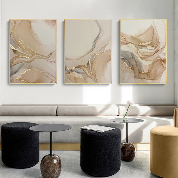 Beige marmor affisch Canvas målning - modern abstrakt guld lyx print