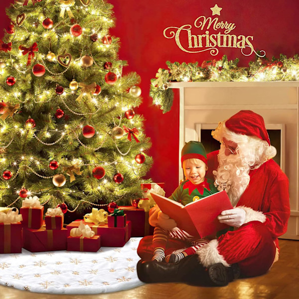 Stor vit plysch julgransmatta