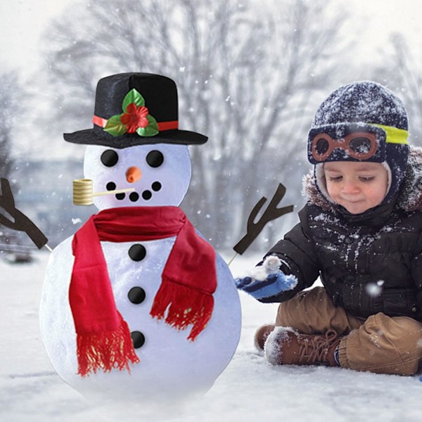 Jul Snögubbe Outfit Set Kombination Träknapp Pipa Hatt Halsduk Vinter Utomhusleksaker för Barn Jul Utklädnad Se