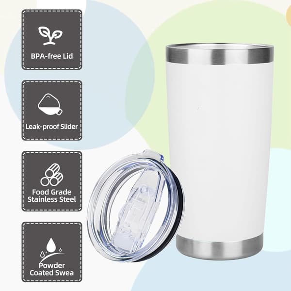 Isolert reisekopp 600ml Hvit BPA-fri 304 rustfritt stål termokopp te kaffe for å ta med