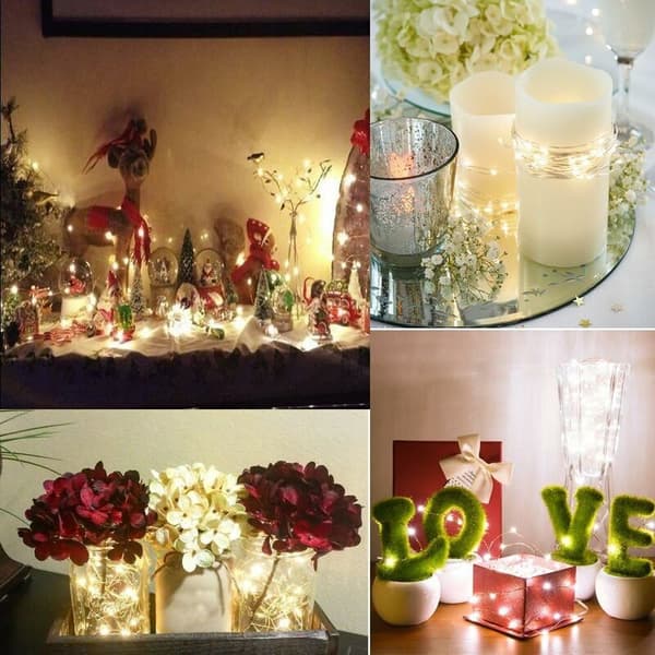 6 x eventyrlys 30 stk. LED 3m sølvtråd batteridrevet CR2032 (inkludert) egnet for fester/bryllup/jul (varm hvit)