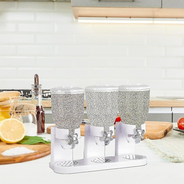 Trippel Matdispenser Torr Matdispenser Flingdispenser Förvaringsbehållare för Köksbänken För Godis Nötter Och Granola SnackBY White