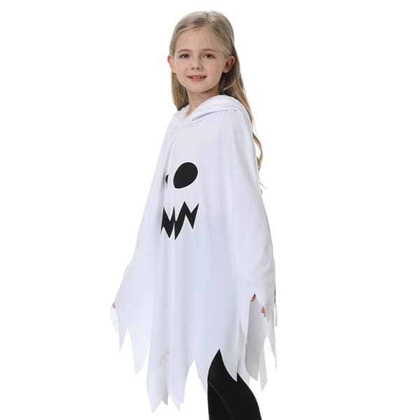 Halloween-kostyme for barn, hvit og svart selvlysende spøkelseskappe, sjal til fest black L130-140CM