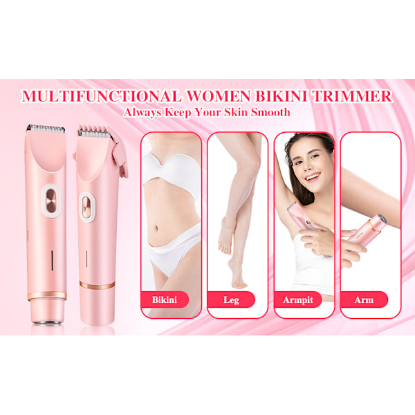 2-i-1 Bikini Trimmer Elektrisk Barbermaskin for Kvinner, Vanntett, Hårfjerning for Barbering av Ben, Armer, Underarmer Ansikt Rosa, Dobbelthode Blue