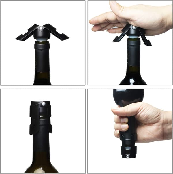Champagneprop i rustfrit stål, vakuumforsegling, vinflaskeprop, 3-pak, sort