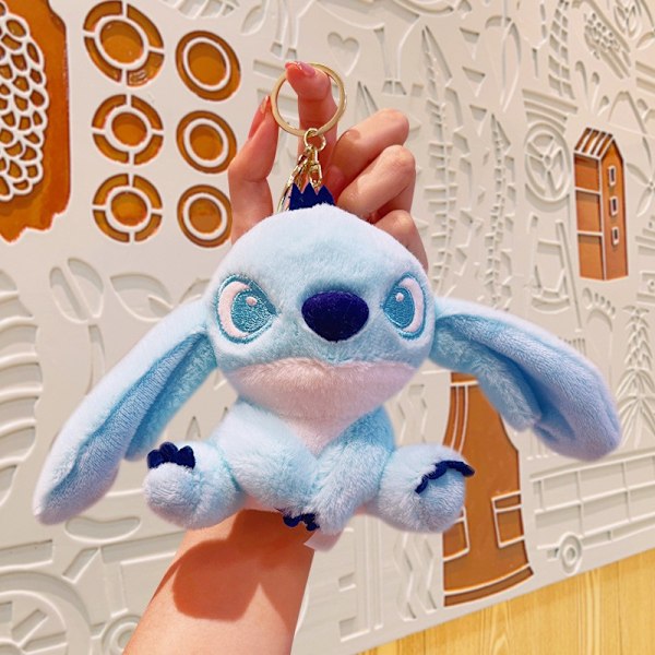 Tegneserie Kuromi dukke skoletaske vedhæng dukke plys legetøj par nøglering taske vedhæng New plush light blue Stitch 11cm (with keychain)