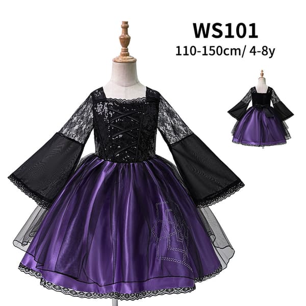Blomstret Halloweenkjole til piger, prinsessefestkostume XHM02 - Black - with cape 140cm/7Y