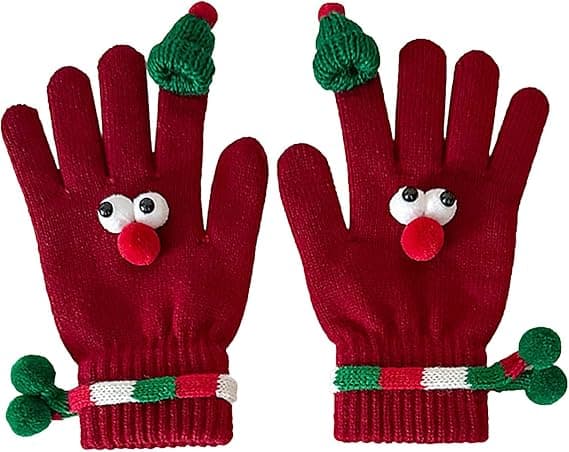 Julklapp Ögonmaska Mönsterhandskar för Kvinnor Jul Vinterhandskar Röd