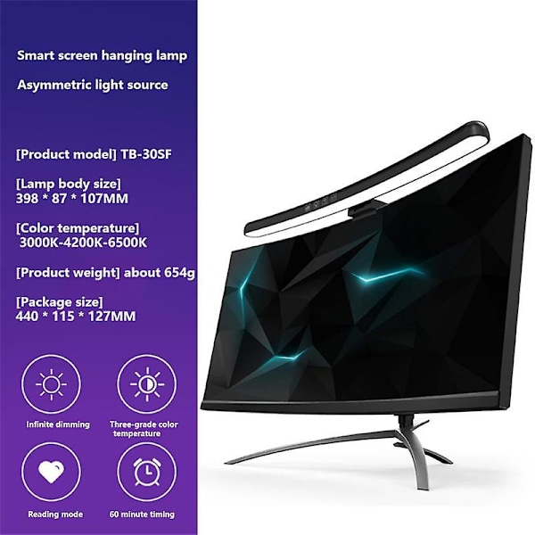 Kaareva näyttö monitorin ripustusvalaisin RGB värikäs taustailmavalaisin portaaton{HH} 30SF