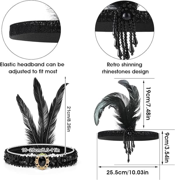 1920'er Flapper Pandebånd, 2 Stykker Mode Perler Fjer Hår Smykker Fjer Hårbånd 20'er Tilbehør