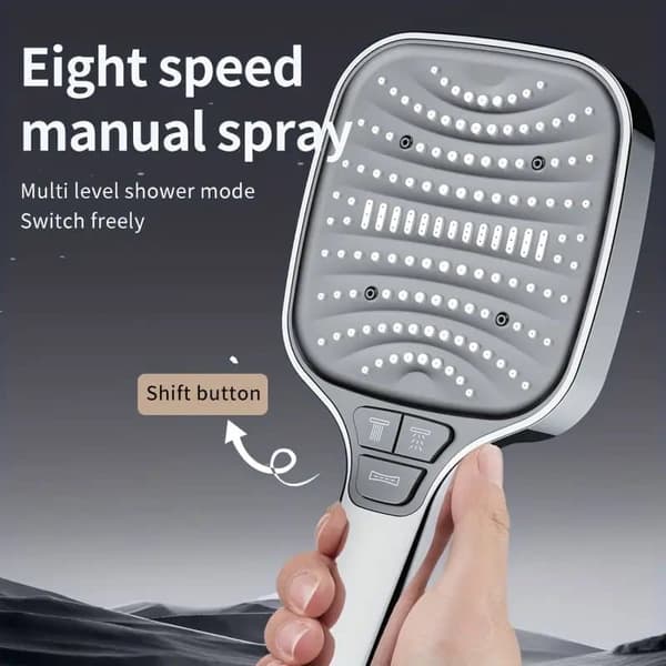 Dusjhode med stort panel – 8 justerbare moduser, stort vannuttak, håndholdt, baderomstilbehør Svart