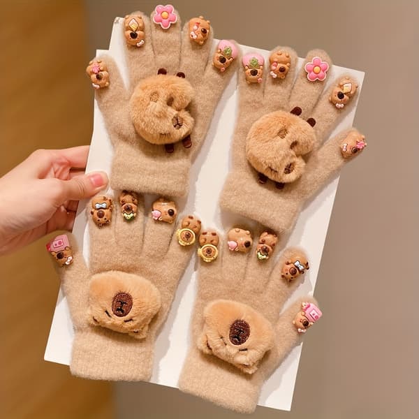 2/4 stk. LEMON LOVE Søde VVS-handsker - Bløde Varme Vinterhandsker til Ski Cykling Koldt Vejr Gave Capybara Combo Pack