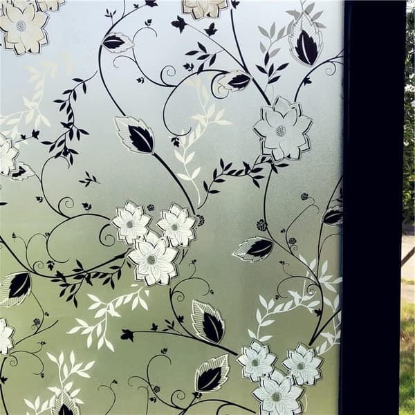 Window Film Privacy Stained Glass, White/Black Flower Pattern, 45x200cm