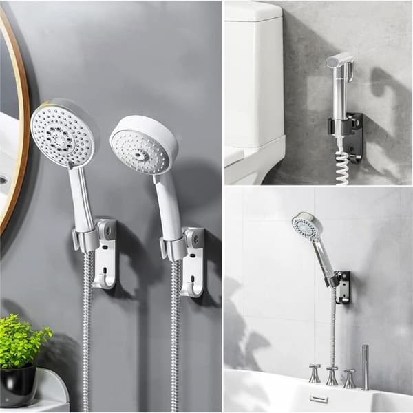Adjustable Shower Head Holder, Shower Head Wall Mount, with Hanging Hooks, Drilling, Waterproof, Wall for Bathroom