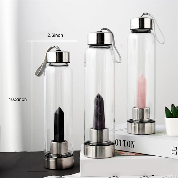 Vattenflaska i kristallglas, vattenflaska med ädelstenscenter Kristall Elixir Flaska{HH} 1