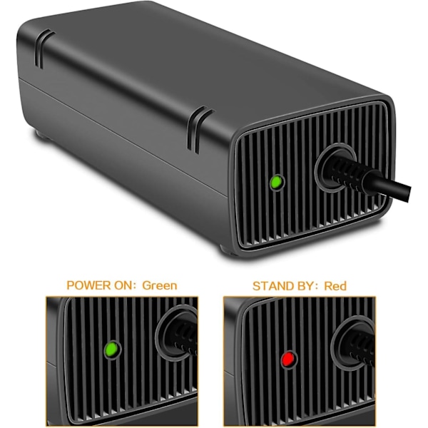 HØJ KVALITET udskiftning Xbox 360S/Slim (passer kun til 360 S) Strømforsyning, AC Adapter Strømforsyningsledning Mursten til Xbox 360 Slim Auto Spænding (Sort)