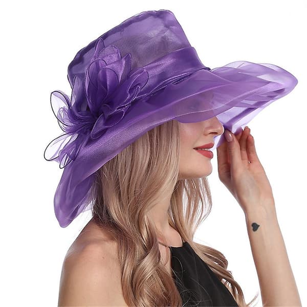 Dame Kentucky Derby Hatte Med Organza Blomst Til Kirkebryllup Style B purple