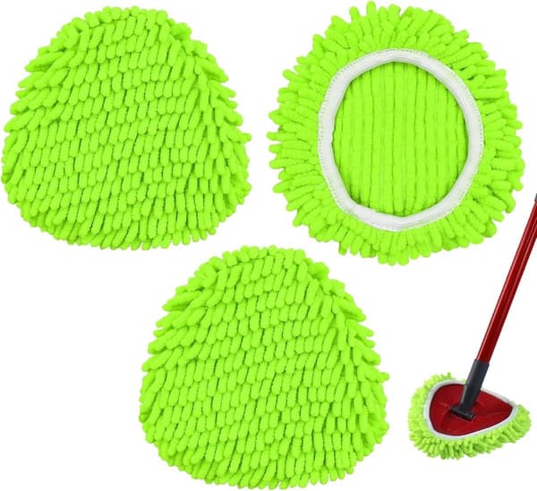Ersättningsmopphuvud i mikrofiber 3-pack - Chenille-rengöringsdynor för trägolv - Vit Grå