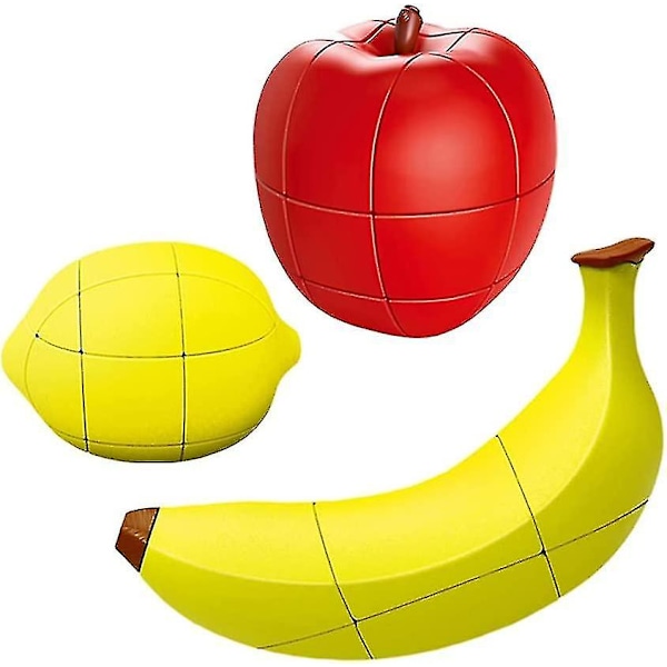 3D Frugt Cube Sæt med Banan, Citron og Æble - Magisk Cube Pakke til Børn - Pædagogisk Legetøj - 3-pak