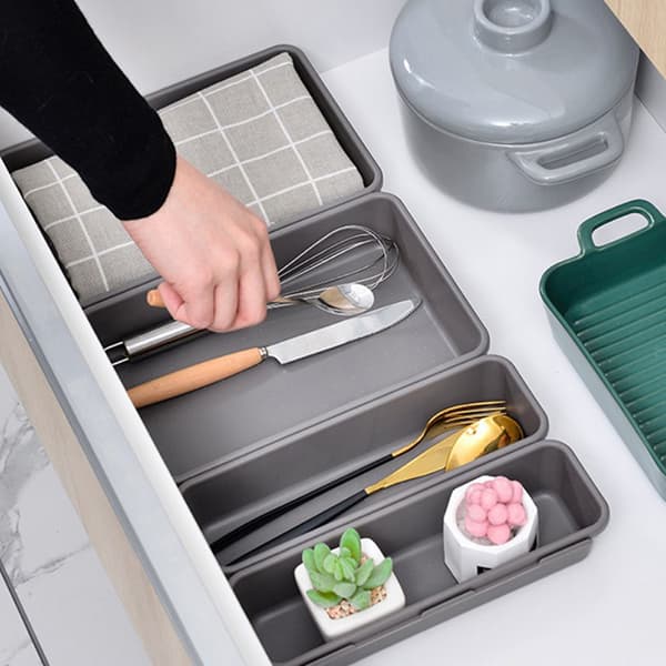 Låda Organizer Boks Bakker Kosmetik Diverse Rumdeler Holder Lysegrå Black