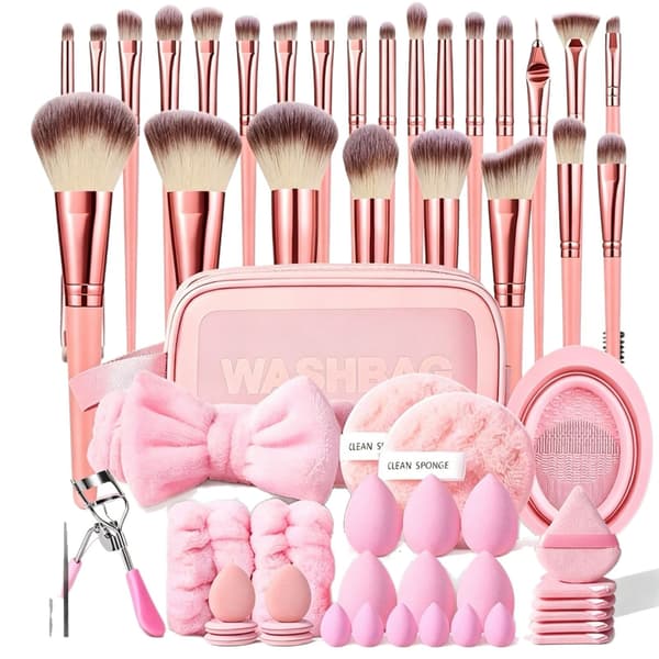 Pink 70-dele makeupsæt med børster, svamp og øjenvippebukker Black 70-piece set (eyelash curler)