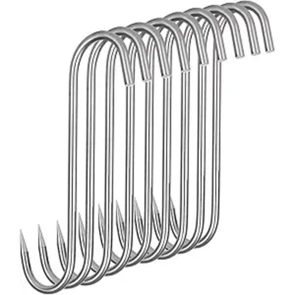 20 stk. kjøttkroker, 22 cm kjøttkroker i rustfritt stål, kraftige S-kroker kjøttkroker for slakting, røyking, svin, kylling, fisk