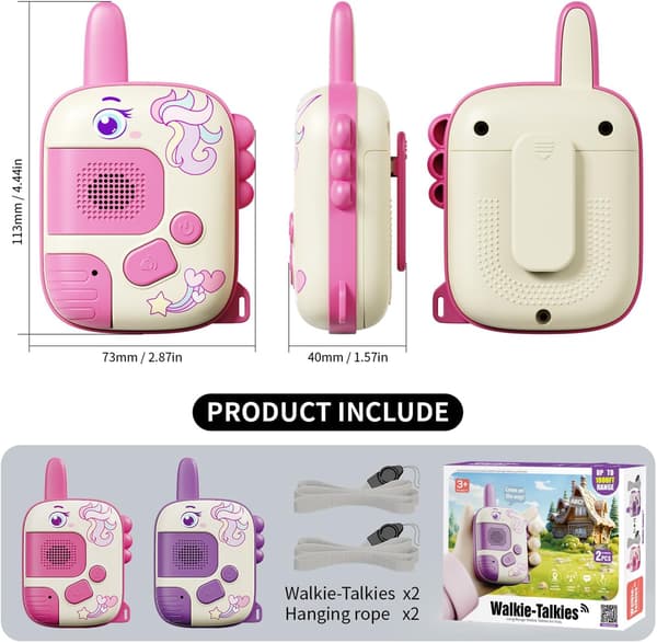 Oppladbare walkietalkier for barn, 2-pakning, 300 m rekkevidde, utendørs leker for gutter og jenter i alderen 3-8 år, gave til barn